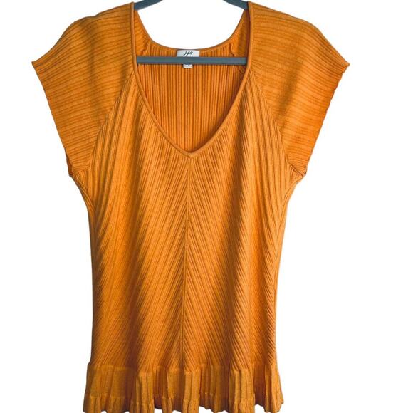 J. Jill Orange Ribbed Ruffle Edge Tee Top Blouse Large - Picture 8 of 16